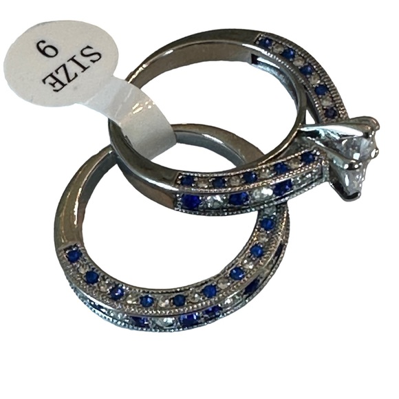 NEW Women’s Engagement & Wedding Band White & Sapphire Blue CZ 925 Size 9 - Picture 9 of 9